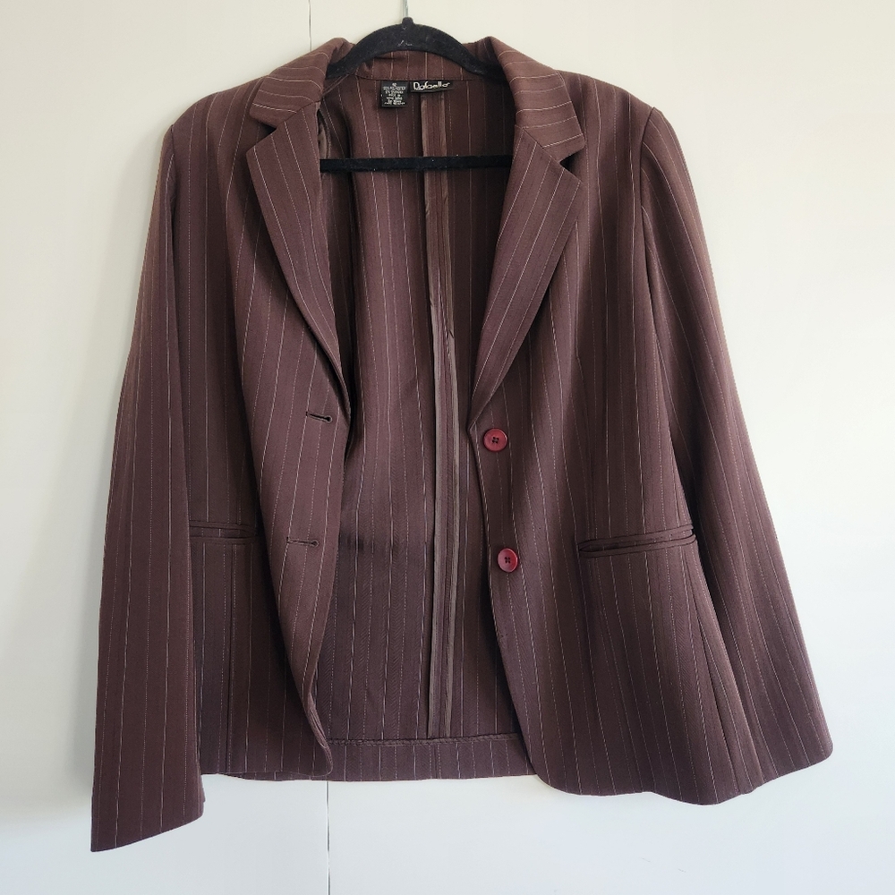 Rafaella Brown Pinstripe Blazer Classic Career Jacket